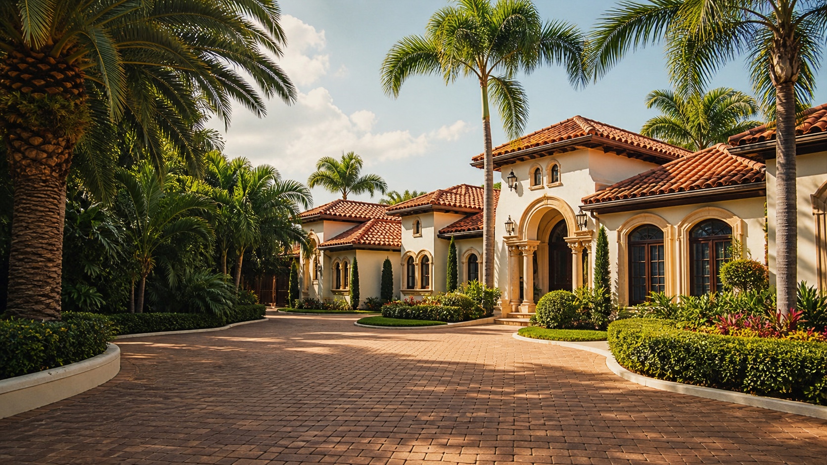 Palm-lined luxury Mediterranean estate with terracotta roof